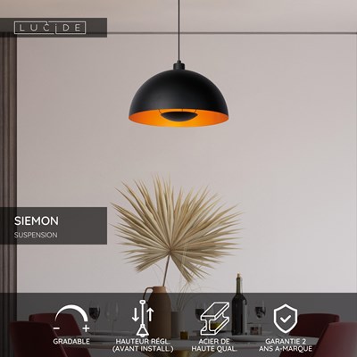Lucide SIEMON - Suspension - Ø 40 cm - 1xE27 - Noir